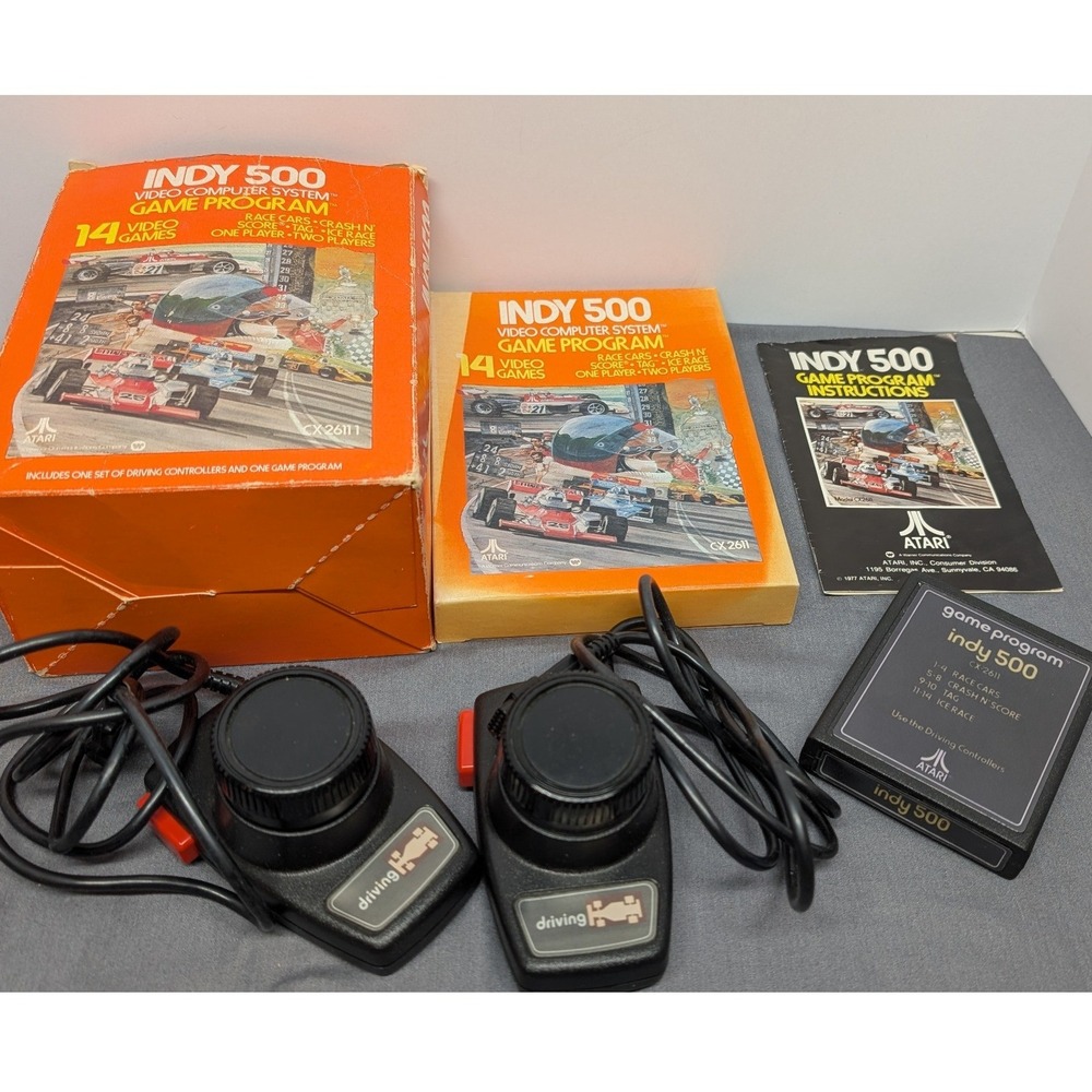 Atari Indy 500 CX-2611 Complete Set with Driving Controllers and Box Vintage